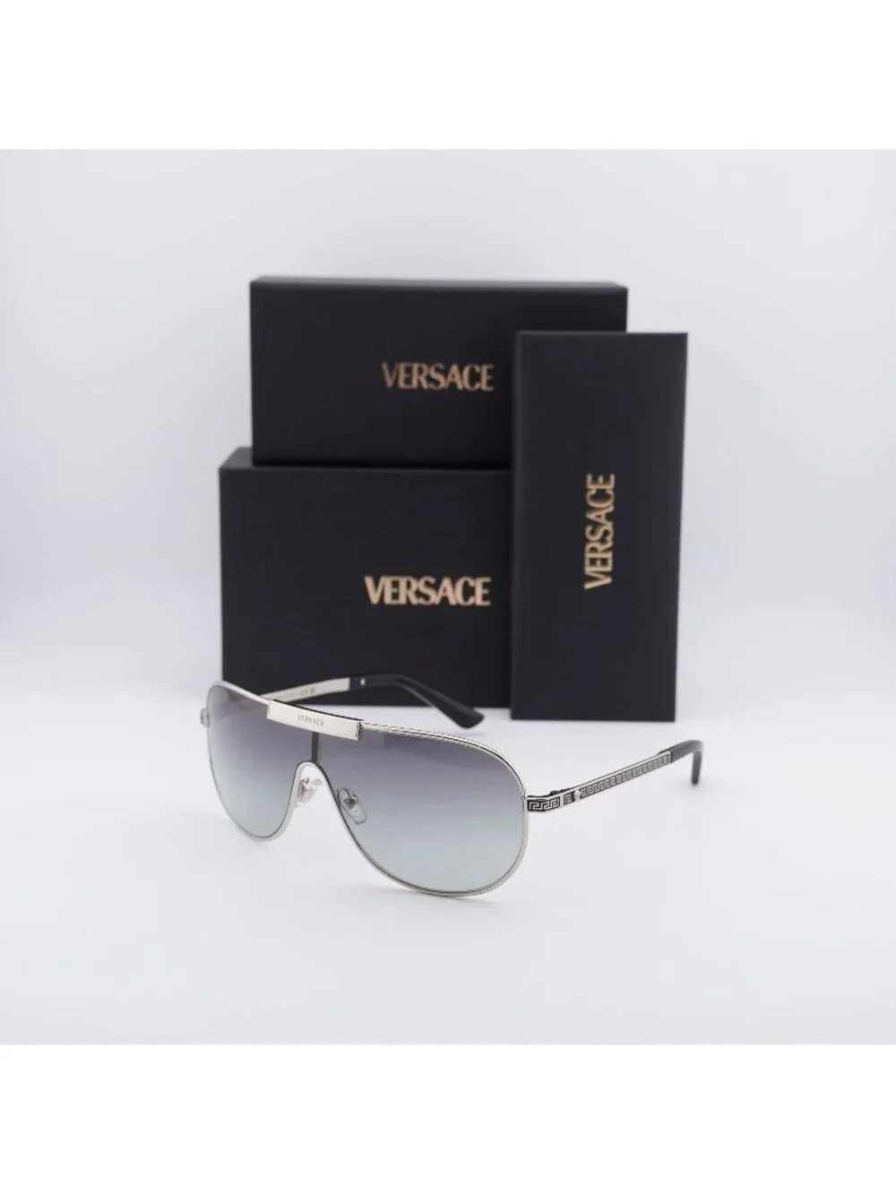 Versace VE2293 100011 Shield Sunglasses – Silver / Grey